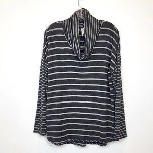 Cable & Gauge Gray Striped Cowl Neck Long Sleeve Top, Size Large, GUC